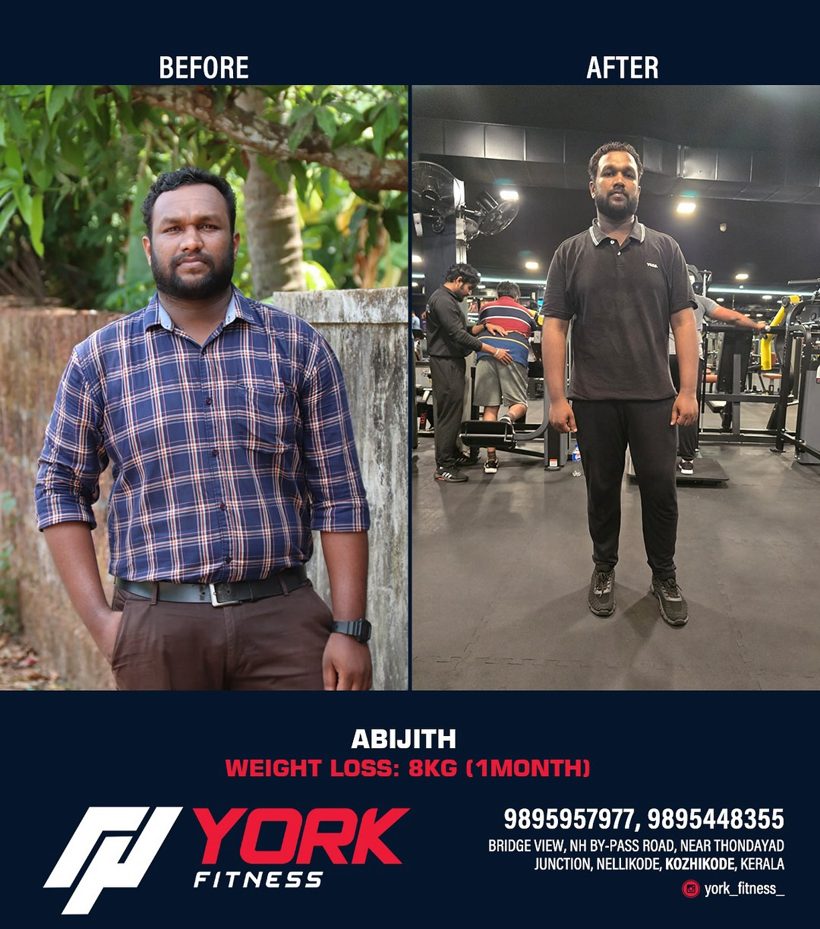 York Fitness transformation — Abijith lost 8 kg in 1 month